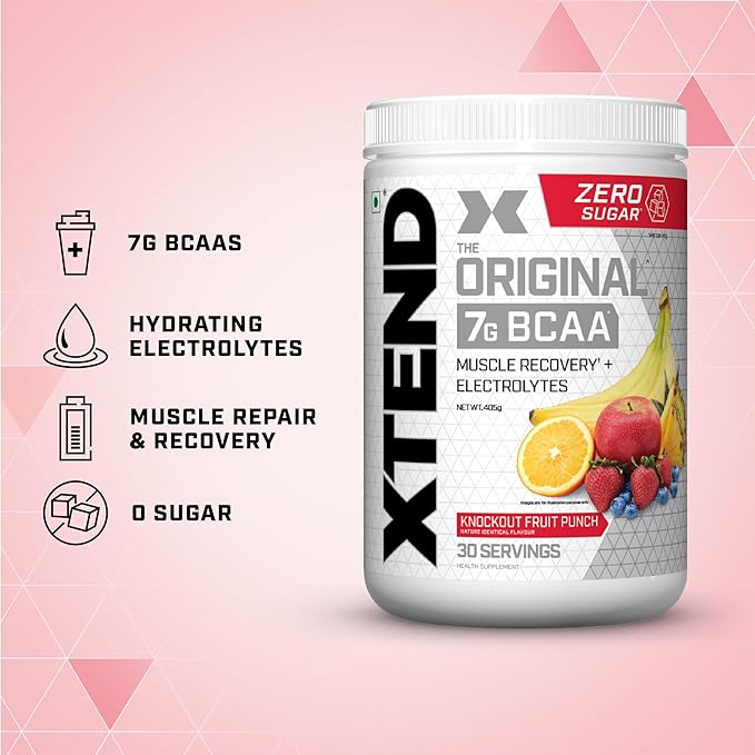 The Xtend Scivation Bcaas Powder For Adults (Pre-Workout, 7G Bcaas, 0G Carbs,Sugar & Calories, 3.5 Leucine, 2.5G L-Glutamine, 1G Citrulline Malate) - 402Gm, 30 Servings (Fruit Punch)