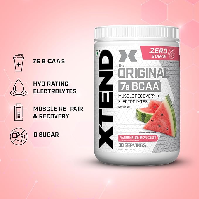 The Xtend Scivation Bcaas Powder For Adults (Pre-Workout, 7G Bcaas, 0G Carbs,Sugar & Calories, 3.5 Leucine, 2.5G L-Glutamine, 1G Citrulline Malate) - 402Gm, 30 Servings (Watermelon Explosion)