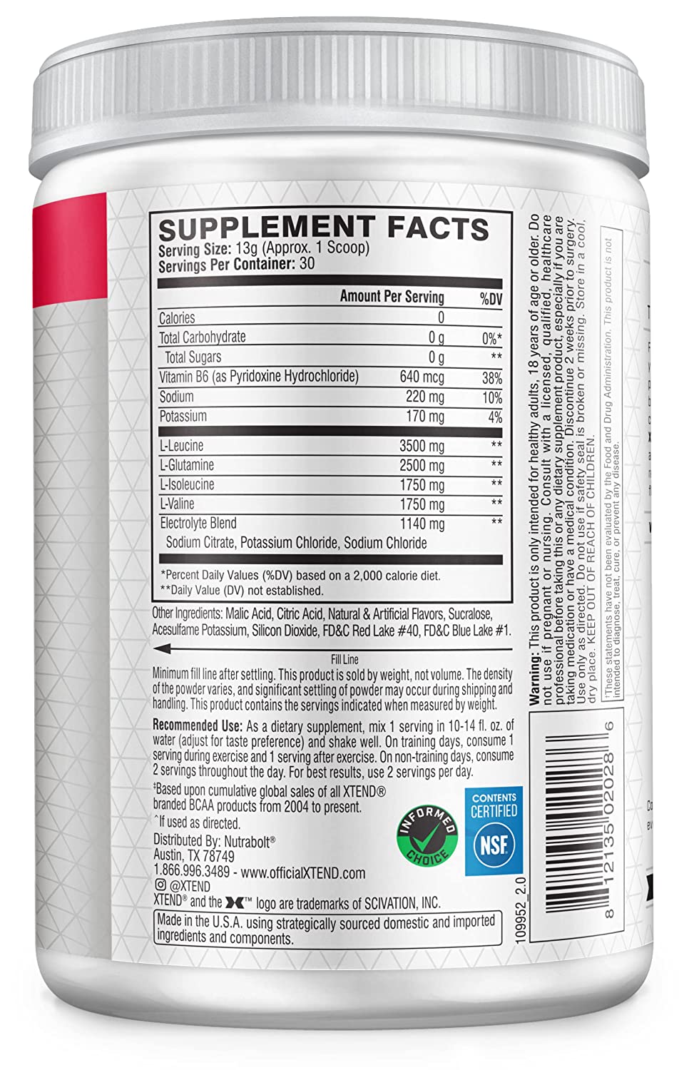 The Xtend Scivation Bcaas Powder For Adults (Pre-Workout, 7G Bcaas, 0G Carbs,Sugar & Calories, 3.5 Leucine, 2.5G L-Glutamine, 1G Citrulline Malate) - 402Gm, 30 Servings (Watermelon Explosion)