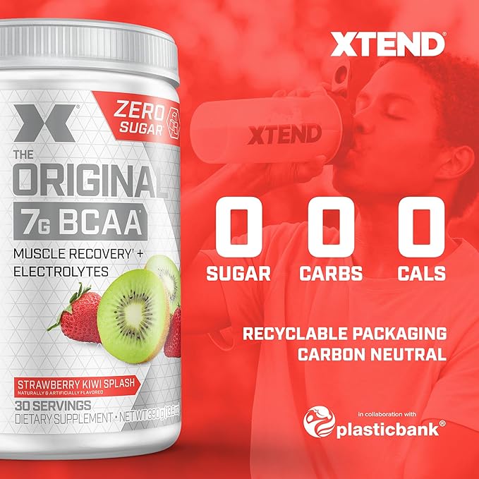 Xtend Scivation Bcaas Powder For Adults (Pre-Workout, 7G Bcaas, 0G Carbs,Sugar & Calories, 3.5 Leucine, 2.5G L-Glutamine, 1G Citrulline Malate) - 402Gm, 30 Servings (strawberry kiwi)The