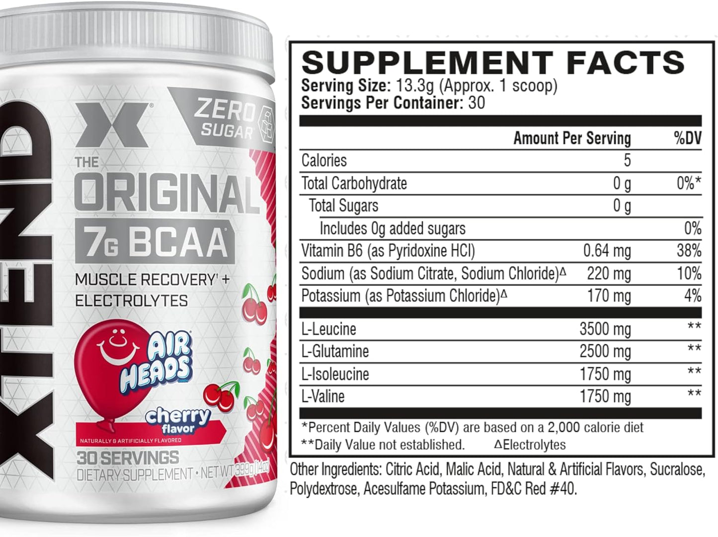 The Xtend Scivation Bcaas Powder For Adults (Pre-Workout, 7G Bcaas, 0G Carbs,Sugar & Calories, 3.5 Leucine, 2.5G L-Glutamine, 1G Citrulline Malate) - 402Gm, 30 Servings (Air heads Cherry)
