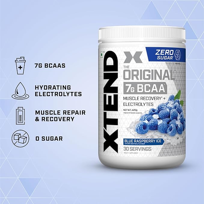The Xtend Scivation Bcaas Powder For Adults (Pre-Workout, 7G Bcaas, 0G Carbs,Sugar & Calories, 3.5 Leucine, 2.5G L-Glutamine, 1G Citrulline Malate) - 402Gm, 30 Servings (Blue Respberry Ice)