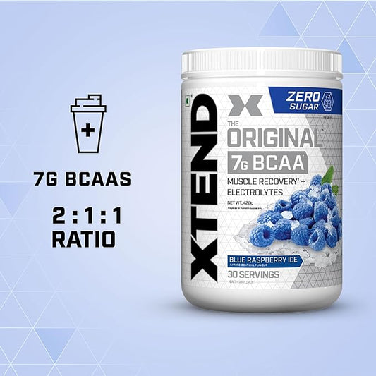 The Xtend Scivation Bcaas Powder For Adults (Pre-Workout, 7G Bcaas, 0G Carbs,Sugar & Calories, 3.5 Leucine, 2.5G L-Glutamine, 1G Citrulline Malate) - 402Gm, 30 Servings (Blue Respberry Ice)