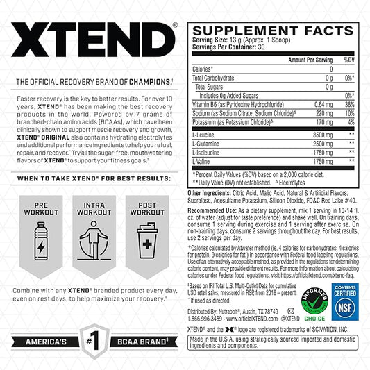 Xtend Scivation Bcaas Powder For Adults (Pre-Workout, 7G Bcaas, 0G Carbs,Sugar & Calories, 3.5 Leucine, 2.5G L-Glutamine, 1G Citrulline Malate) - 402Gm, 30 Servings (strawberry kiwi)The